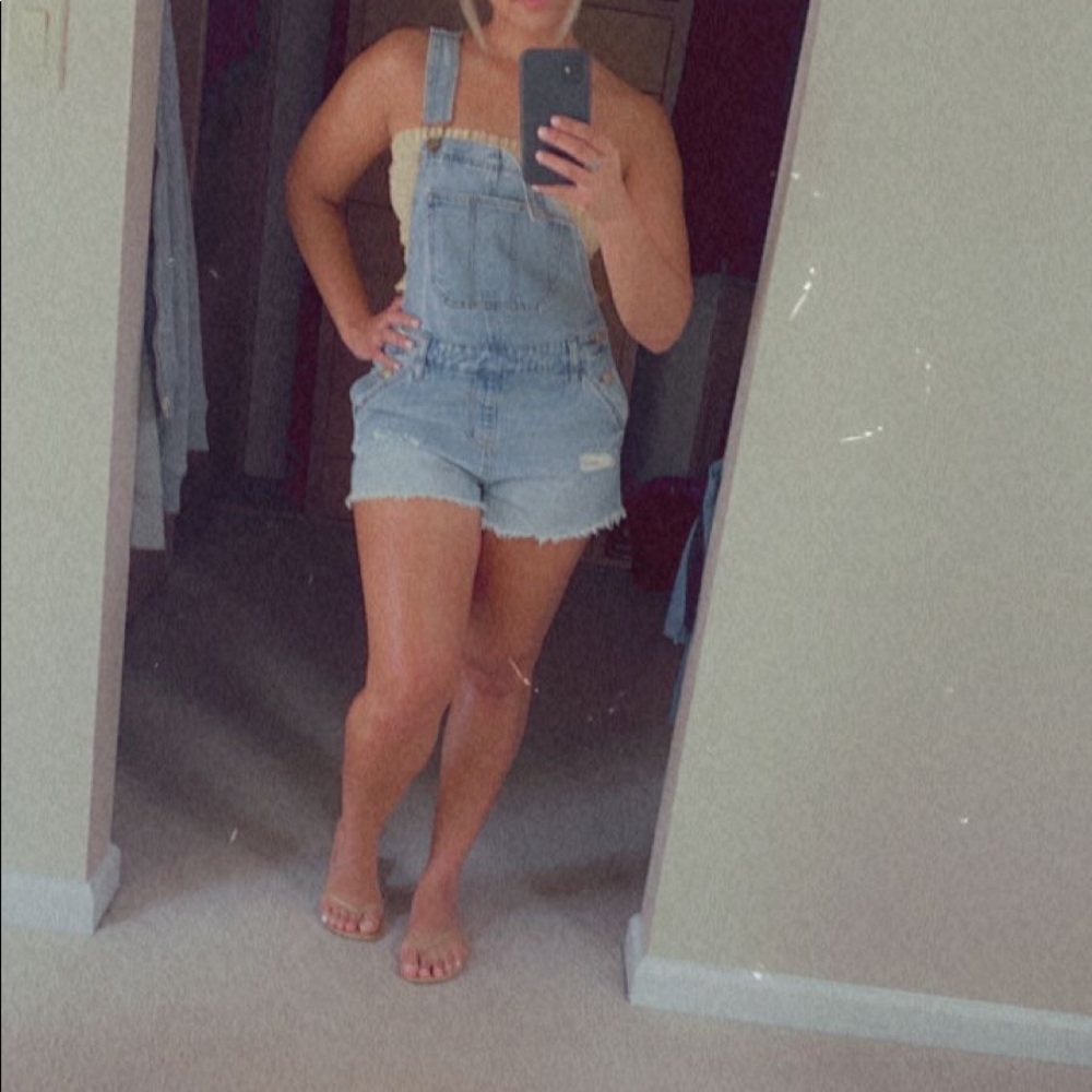 Denim short overalls